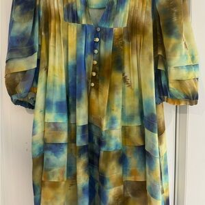 Hunter Bell Charlie Blue, Rust, and Yellow Tie-Dye Dress